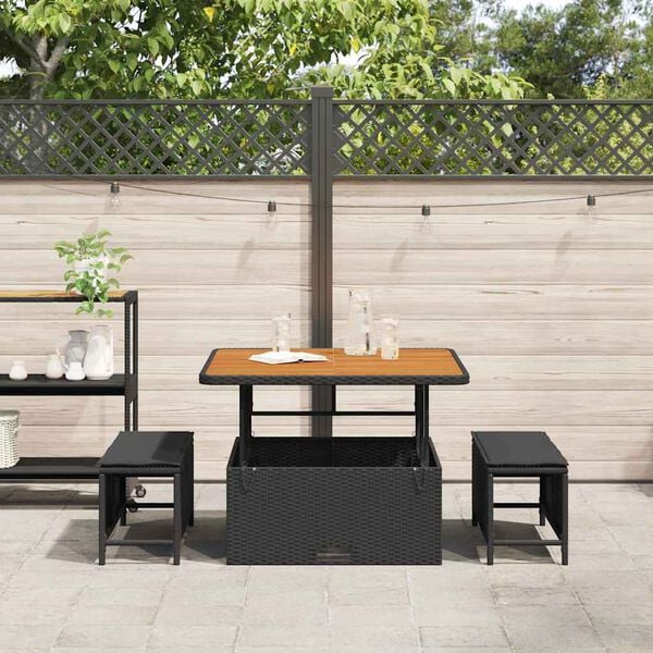 vidaXL Garten Essgruppe Schwarz Poly Rattan