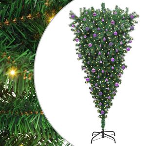 vidaXL Umgedrehter Kunst Weihnachtsbaum mit Kugelset Gr&uuml;n 210 cm PVC