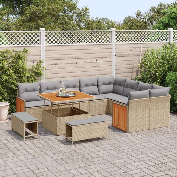 vidaXL Gartensofa-set mit Kissen 13 pcs Beige und Hellgrau Poly-Rattan
