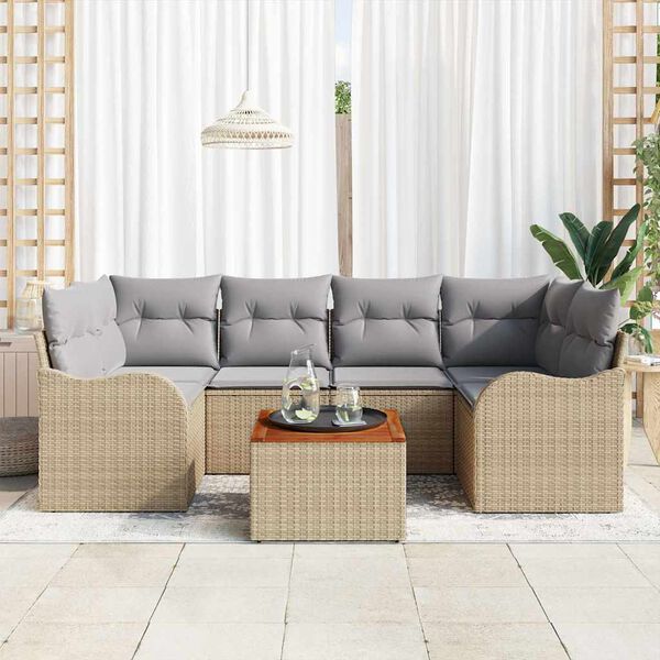 vidaXL Gartensofa-set mit Kissen 7 pcs Beige Poly-Rattan
