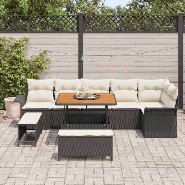 vidaXL Garten-Sofa-Set 9 pcs Schwarz und Creme 100 x 100 x 71 cm