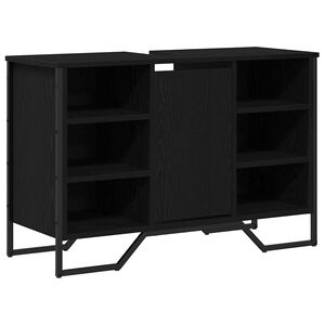 vidaXL Waschbeckenschrank mit T&uuml;r Schwarz Eichen-Optik 91 x 35 x 60 cm