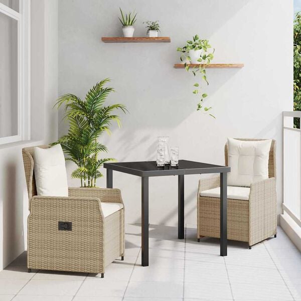 vidaXL Garten Essgruppe 3 pcs Beige und Hellgrau Poly-Rattan