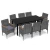 vidaXL 9-tlg. Garten-Essgruppe mit Kissen Poly Rattan Grau