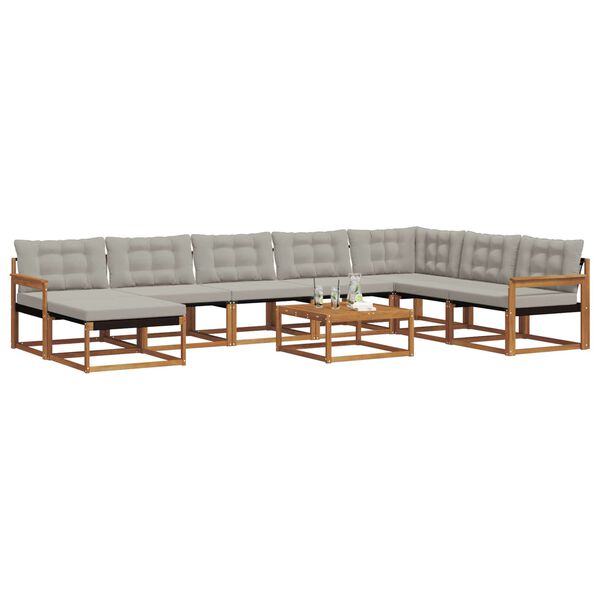 vidaXL Outdoor-Sofagarnitur mit Kissen 9 pcs Nat&uuml;rlich und Hellgrau