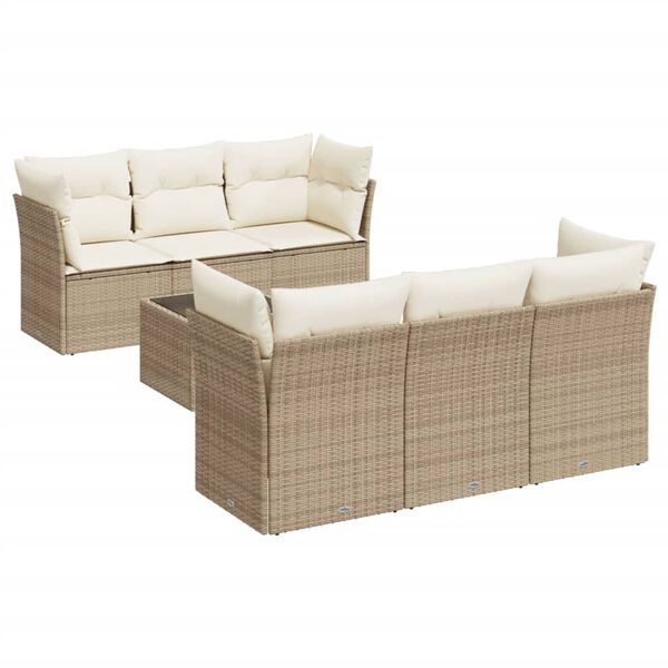 vidaXL 7-tlg. Garten-Sofagarnitur mit Kissen Beige Poly Rattan