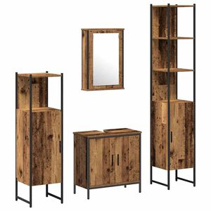 vidaXL Badezimmerm&ouml;bel-Set mit Regal mit T&uuml;r 4 pcs Braun Holzwerkstoff
