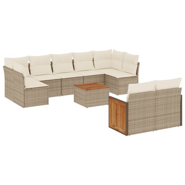 vidaXL 10-tlg. Garten-Sofagarnitur mit Kissen Beige Poly Rattan
