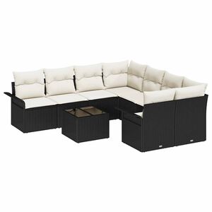 vidaXL Gartensofa-set mit Kissen 9 pcs Schwarz und Creme Poly-Rattan