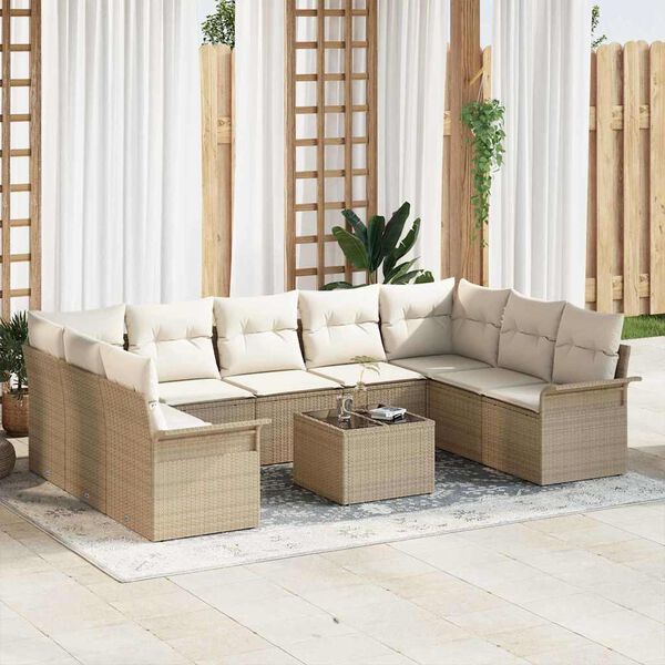 vidaXL Gartensofa-set mit Kissen 10 pcs Beige Poly-Rattan
