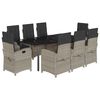 vidaXL 9-tlg. Garten-Essgruppe mit Kissen Hellgrau Poly Rattan