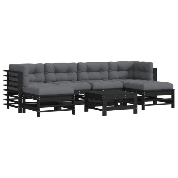 vidaXL 7-tlg. Garten-Lounge-Set mit Kissen Schwarz Massivholz