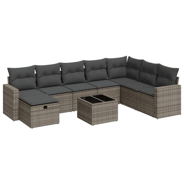 vidaXL 8-tlg. Garten-Sofagarnitur mit Kissen Grau Poly Rattan