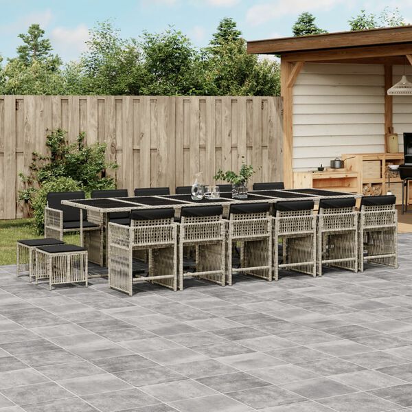 vidaXL 17-tlg. Garten-Essgruppe mit Kissen Hellgrau Poly Rattan
