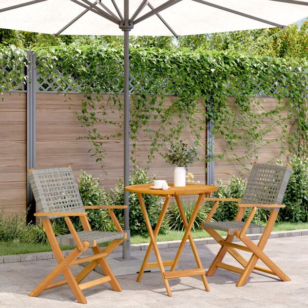 vidaXL 3-tlg. Bistro-Set Grau Poly Rattan und Massivholz