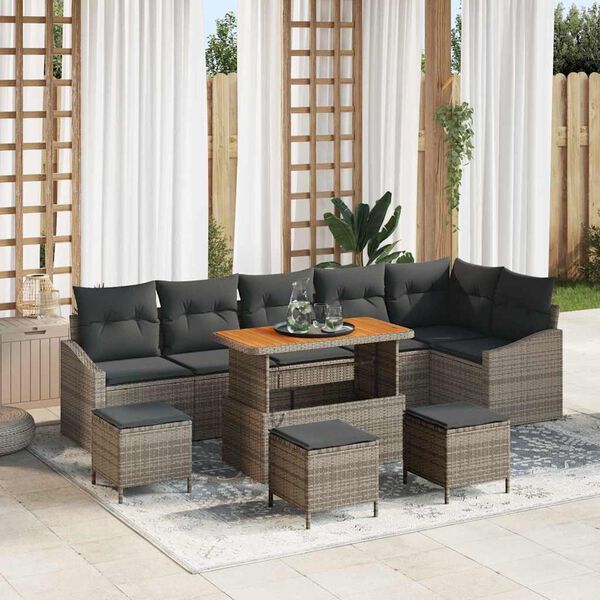 vidaXL Gartensofa-set mit Kissen mit Speicher 10 pcs Grau Poly Rattan