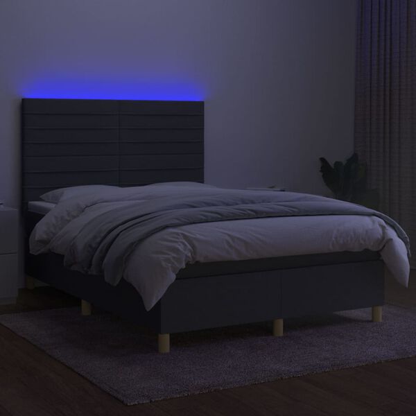vidaXL Boxspringbett mit Matratze & LED Dunkelgrau 140x190 cm Stoff