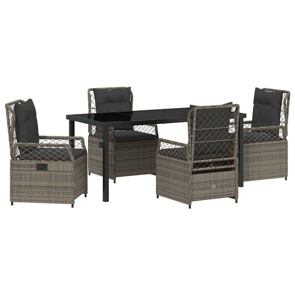 vidaXL Garten Essgruppe 5 pcs Grau Poly-Rattan