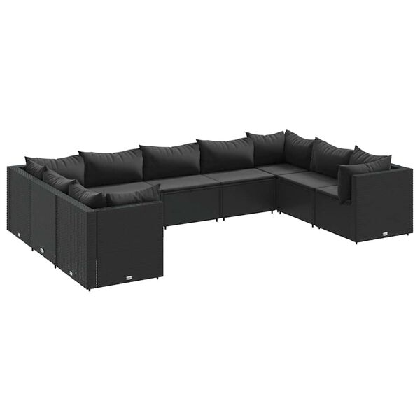 vidaXL 9-tlg. Garten-Lounge-Set mit Kissen Schwarz Poly Rattan