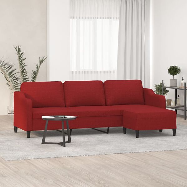 vidaXL 3-Sitzer-Sofa mit Hocker Weinrot 210 cm Stoff