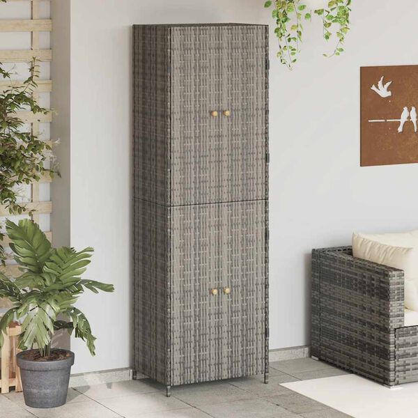 vidaXL Gartenschrank Grau 59x40x180 cm Poly Rattan