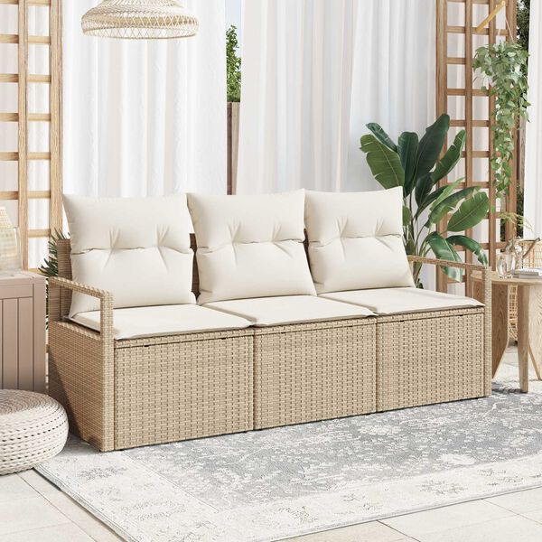 vidaXL Garten-Sofa-Set mit Kissen mit Speicher 3 pcs Beige und Creme