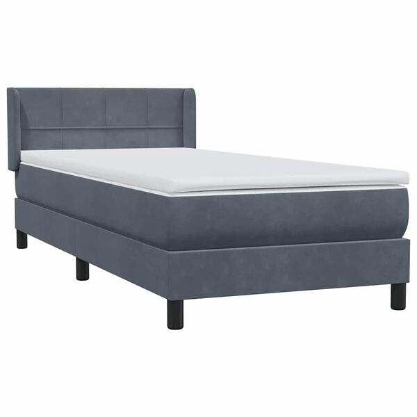 vidaXL Boxspringbett mit Matratze Dunkelgrau 90x220 cm Samt