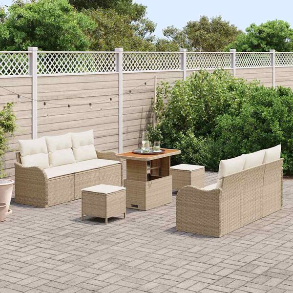 vidaXL Garten-Sofa-Set mit Kissen mit Speicher 9 pcs Beige und Creme