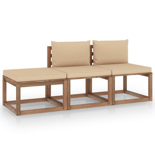 vidaXL 3-tlg. Garten-Lounge-Set aus Paletten mit Kissen Kiefernholz