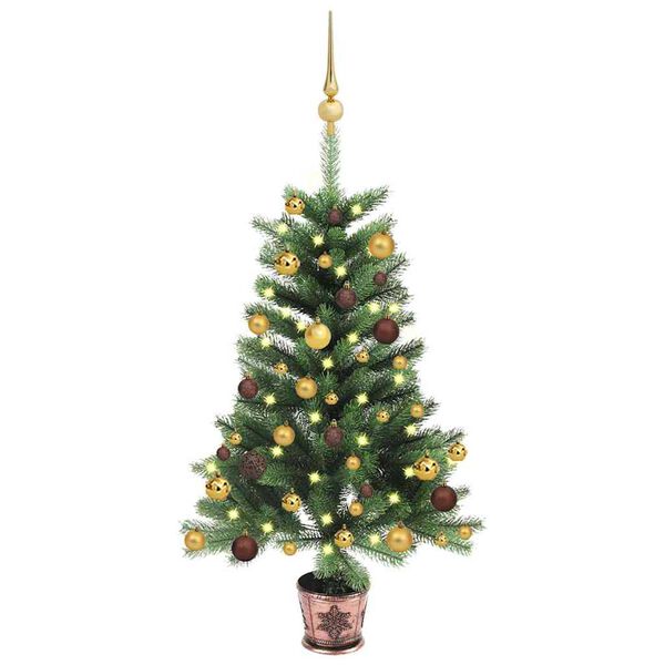 vidaXL K&uuml;nstlicher Weihnachtsbaum mit Beleuchtung & Kugeln 90 cm Gr&uuml;n