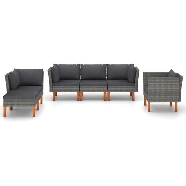vidaXL 6-tlg. Garten-Lounge-Set Poly Rattan und Eukalyptusholz Grau