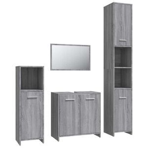 vidaXL 4-tlg. Badm&ouml;bel-Set Grau Sonoma Holzwerkstoff