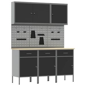 vidaXL Werkbank mit Speicher 8 stk. Schwarz Ingenieure Holz und Stahl
