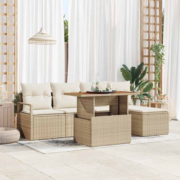 vidaXL Garten-Sofa-Set mit Speicher 6 pcs Beige Poly Rattan