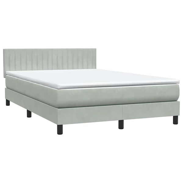 vidaXL Boxspringbett mit Matratze Hellgrau 160x210 cm Samt