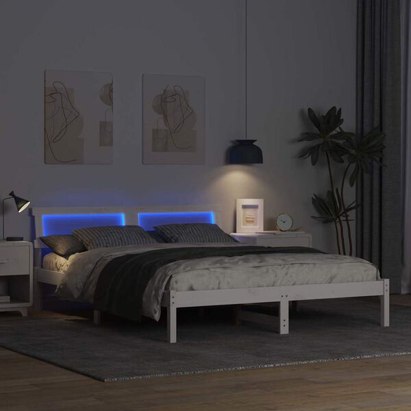 vidaXL Bettrahmen mit Kopfteil Wei&szlig; 140 x 200 cm Massives Kiefernholz