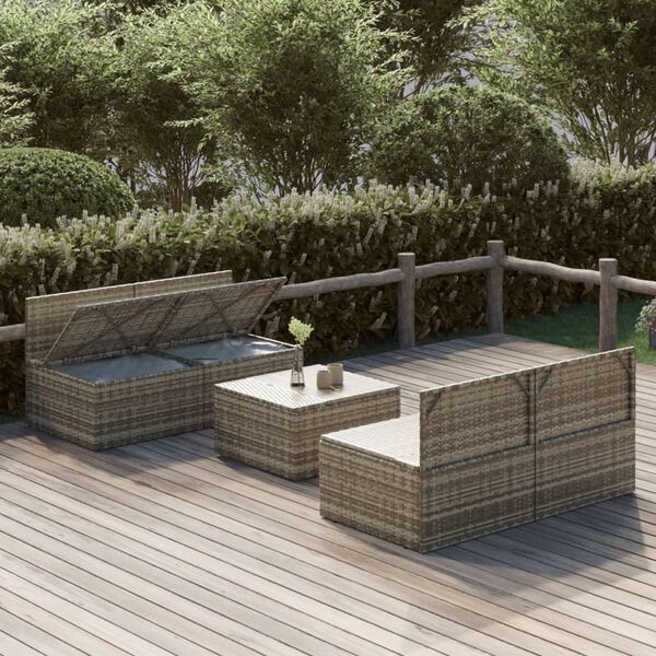 vidaXL 5-tlg. Garten-Lounge-Set mit Kissen Grau Poly Rattan