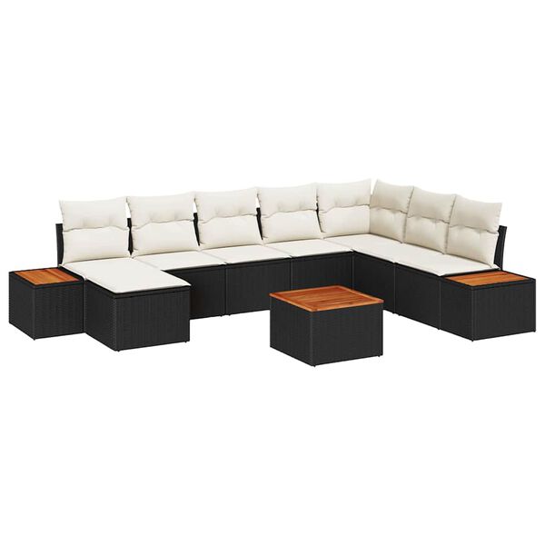 vidaXL Gartensofa-set mit Kissen 9 pcs Schwarz Poly Rattan