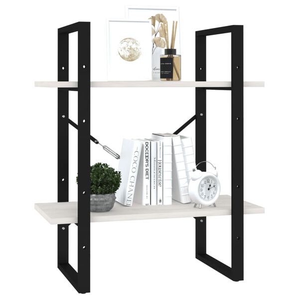 vidaXL Bücherregal 2 Böden Weiß 60x30x70 cm Massivholz Kiefer