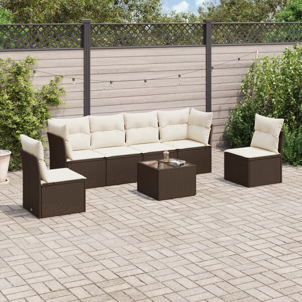 vidaXL 7-tlg. Garten-Sofagarnitur mit Kissen Braun Poly Rattan
