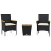 vidaXL 3-tlg. Bistro-Set mit Kissen Schwarz Poly Rattan und Glas