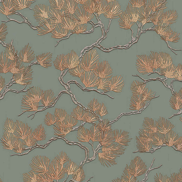 DUTCH WALLCOVERINGS Tapete Kiefer-Motiv Gr&uuml;n