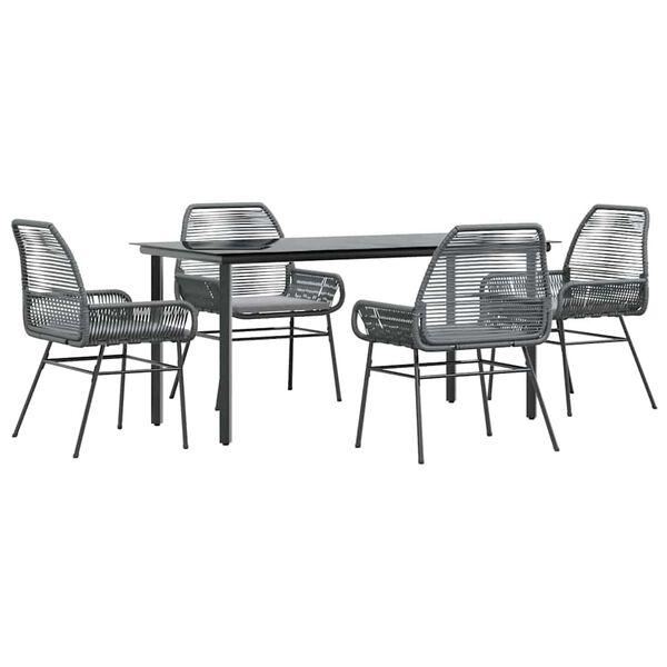 vidaXL 5-tlg. Garten-Essgruppe mit Kissen Grau Poly Rattan Glas