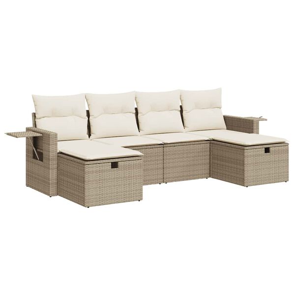 vidaXL 6-tlg. Garten-Sofagarnitur mit Kissen Beige Poly Rattan
