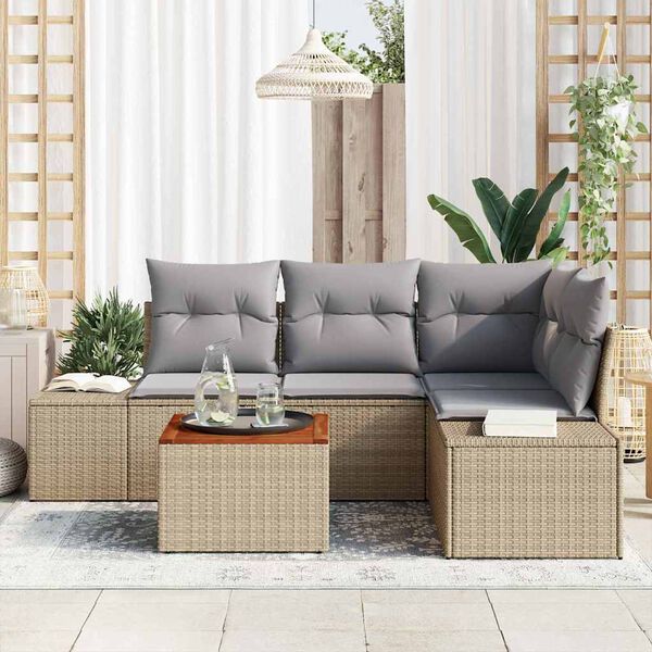 vidaXL Gartensofa-set mit Kissen 5 pcs Beige Poly-Rattan