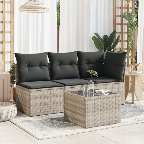 vidaXL Gartentisch mit Glasplatte Hellgrau 55x55x37 cm Poly Rattan