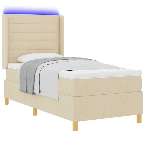 vidaXL Boxspringbett mit Matratze Creme 100 x 200 cm Stoff