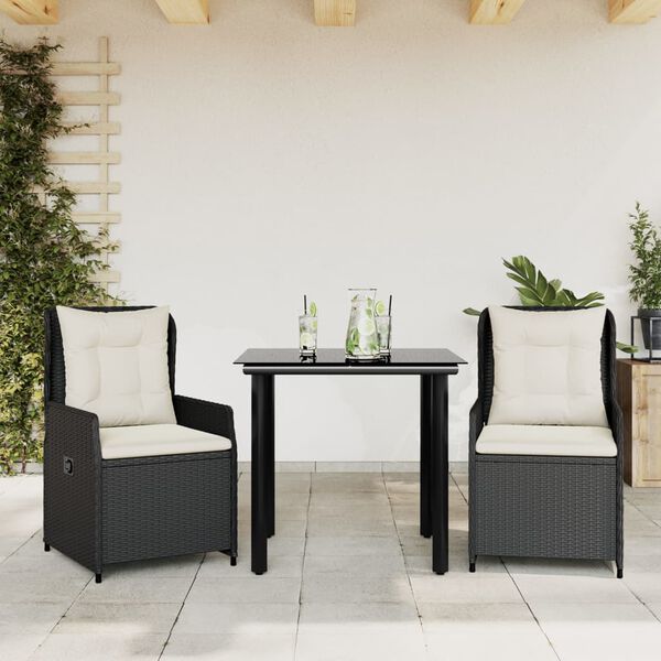vidaXL 3-tlg. Garten-Essgruppe mit Kissen Schwarz Poly Rattan