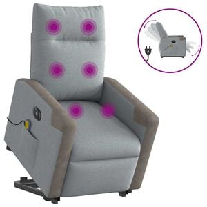 vidaXL Elektrischer Massagesessel mit Aufstehhilfe Hellgrau Stoff