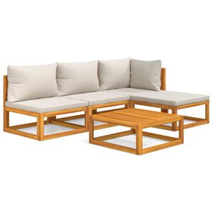 vidaXL 5-tlg. Garten-Lounge-Set mit Hellgrauen Kissen Massivholz